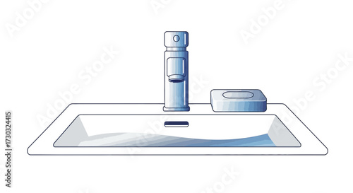 Modern blue sink with soap illustration, stylish bathroom fixture design