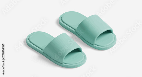 Pair of minimalist light turquoise slipper, ready for indoor leisure