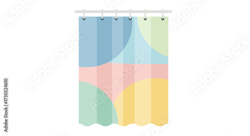 Pastel colored circles form a stylish and modern shower curtain design