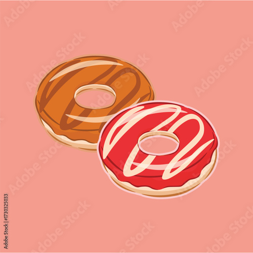 illustration of donuts with chocolate and strawberry flavors, with added vanilla cream or cheese