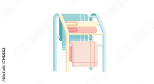 Stylized Vector Graphic of Towels on a Towel Rack with Soft Pastel Colors