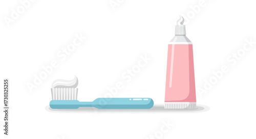 Toothbrush and toothpaste isolated on white background illustration