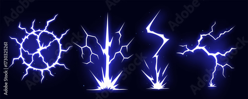 Manga thunder effect with comic bolt lightning vector crack art. Manga thunder burst creates circle bg and storm strike. Electric vfx works for anime frame, game impact or digital explosion asset.