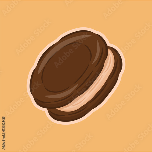 Illustration of cookies with vanilla cream jam in the middle, biscuits, crackers, bread