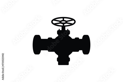 Industrial valve illustration in stark black and white a detailed silhouette