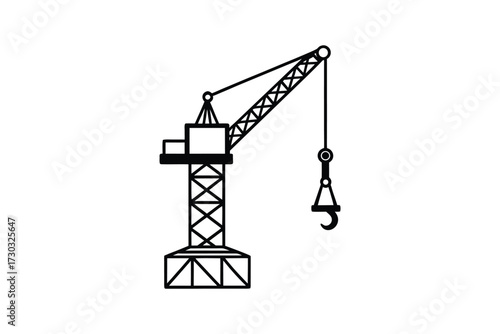 Simple black and white drawing of a construction crane silhouette