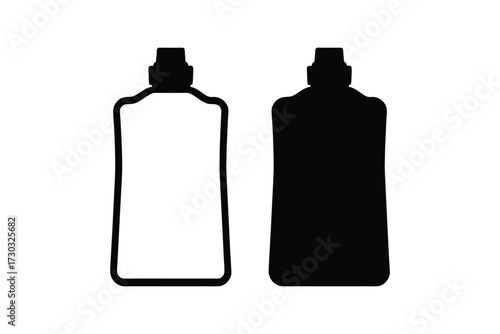 Two bottle shaped containers simple design black and white silhouette
