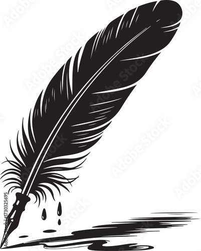 feather, bird, pen, quill, vector, wing, plume, ink, black, illustration, writing, object, art, icon, 