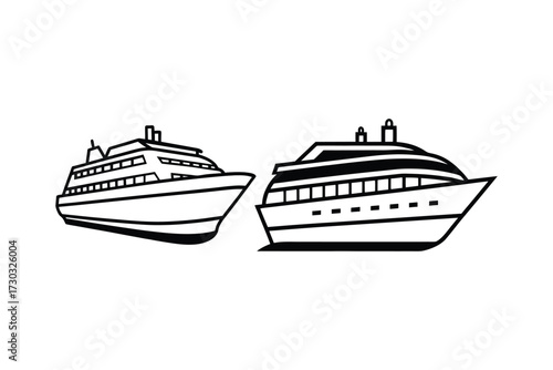 Two cruise ships sailing on calm waters a striking black silhouette