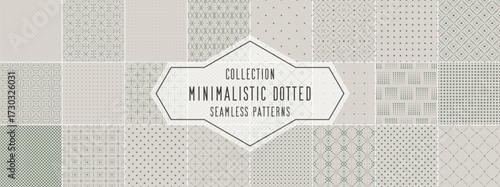 Collection of seamless geometric ornamental dotted line patterns. Elegant spotted textile textures - endless minimalistic gray backgrounds. Fabric repeatable prints