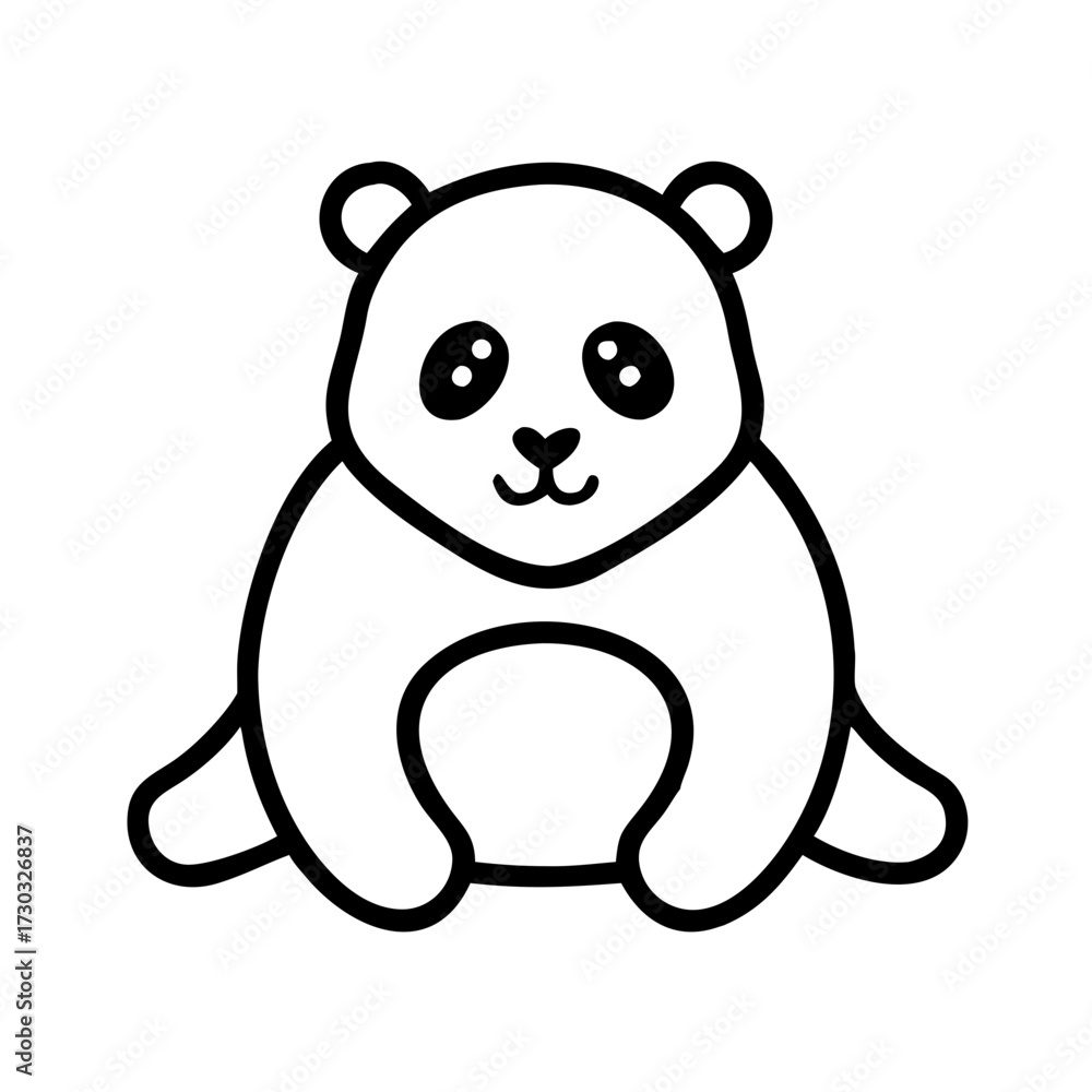 Fototapeta premium Cute cartoon panda character sitting in a simple outline style 