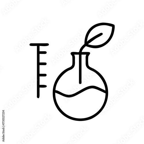 Laboratory flask with a leaf symbolizing eco-friendly science  