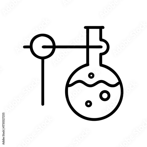 Laboratory flask with liquid and bubbles in minimalist style - Concept of icons  