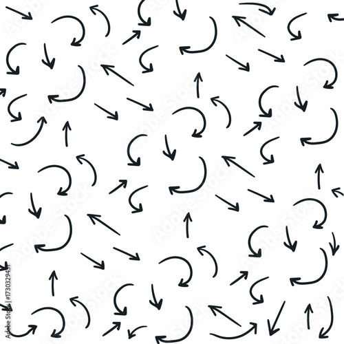 Many small arrows point in different directions, either bending or maintaining a straight line.