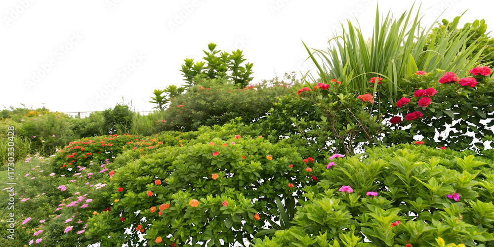 Fototapeta premium Lush Garden Landscape with Blooming Flowers and Greenery (44) image isolated on a transparent background