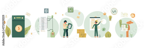 Household bills calculation energy cost management electricity water heating utility expenses home budget planning flat vector illustration