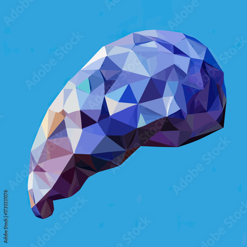 Abstract low poly polygonal liver illustration in shades of blue and purple with geometric facets on blue background digital art for medical design concept