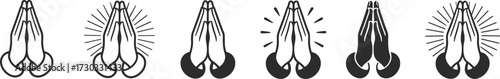 Praying hands icons, spiritual gesture symbols, gratitude illustration, religious graphics, worship design elements, faith expression, reverence emoji, peaceful devotion art