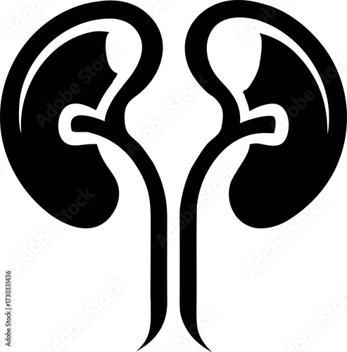 Black kidney silhouette vector, Human organ icon isolated illustration