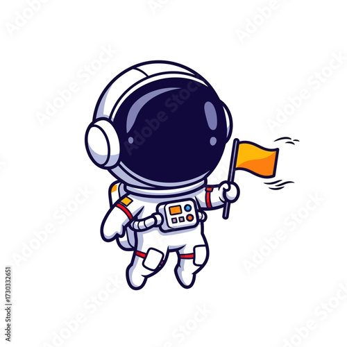 An astronaut floating in space holding a yellow flag, showcasing a spirit of exploration and discovery Vector illustration kawaii