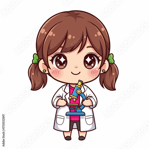A cheerful cartoon scientist holding a microscope, ready for exploration and discovery Vector illustration kawaii