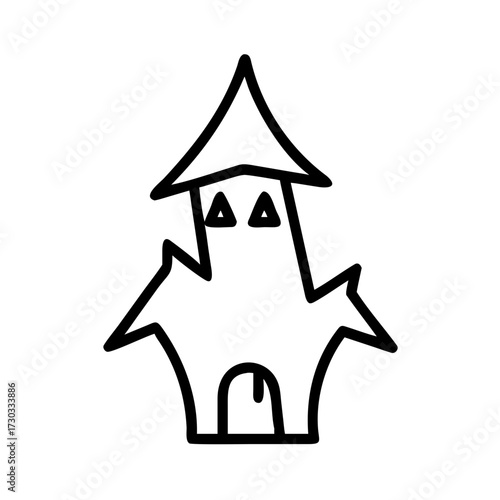 Cartoon-style house icon with playful design and simple lines  