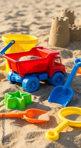 Wallpaper Mural Colorful Sand Toys on Beach. Torontodigital.ca