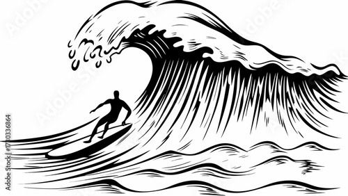 Dynamic surfer carves a massive ocean wave in a thrilling display of skill and adventure, capturing the essence of extreme sports and coastal freedom.