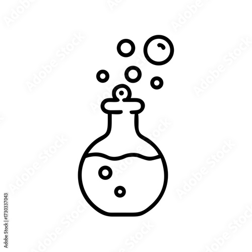 Laboratory flask with bubbles in minimalist style representing icons  
