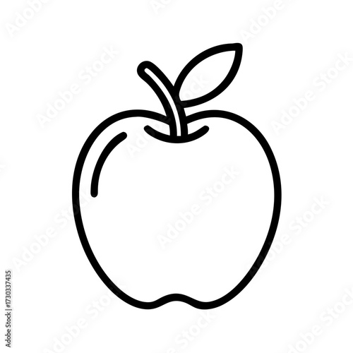 Simple line drawing of an apple with leaf on white background  