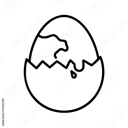 Cracked egg with liquid dripping out in minimalist line art style  