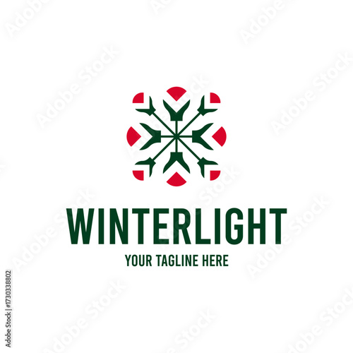 Christmas Themed Modern Logo, Winter Season Branding Logo Design, Winter Snowflake Light Logo Design