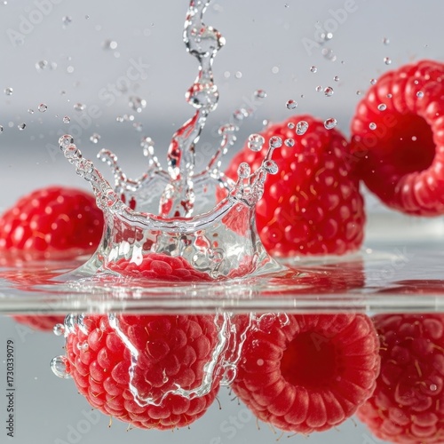 Raspberry freshness captured in a splash, reflecting its vibrant color