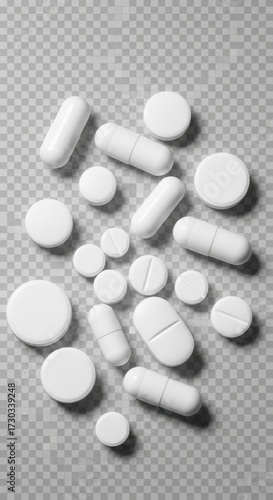 Pharmaceutical pills and capsules for health on a transparent background