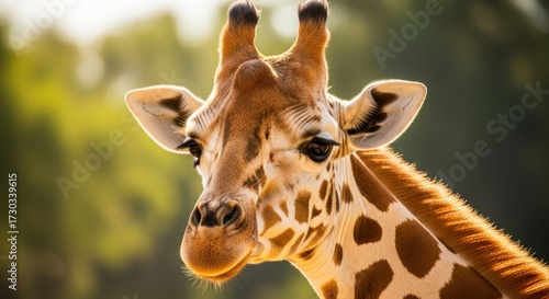 Detailed Portrait of a Giraffe, Showing its Distinctive Markings and Features