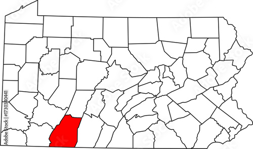 Detailed vector map of Pennsylvania, USA, highlighting Somerset County in the Laurel Highlands mountains.

