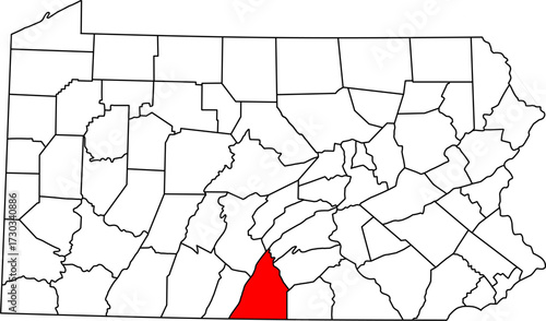 Tableau sur toile Detailed vector map of Pennsylvania, USA, highlighting Franklin County in the South Central Cumberland Valley