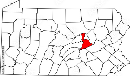 Detailed vector map of Pennsylvania, USA, highlighting Northumberland County in the Central Susquehanna Valley.

