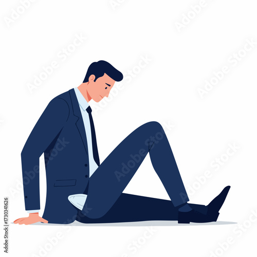 Flat Style Depressed Businessman Sitting on The Floor Illustration
