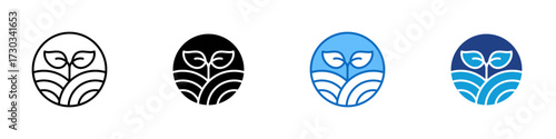 Sustainable Growth Multiple Style Icon Design Vector - Plant sprouting from soil inside circle, representing sustainability, farming, and eco life