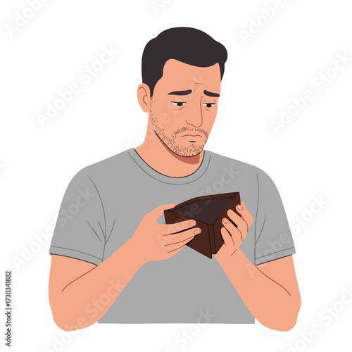 Flat Illustration Unhappy Man Holding Empty Wallet Showing Financial Problem