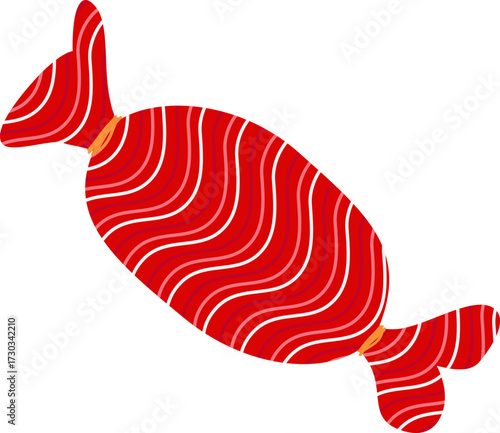 Red wrapped Christmas candy design element isolated on white background. Vector