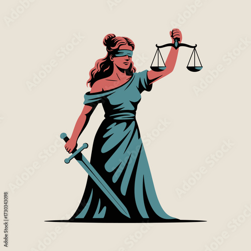 Illustration of lady justice holding scales and sword