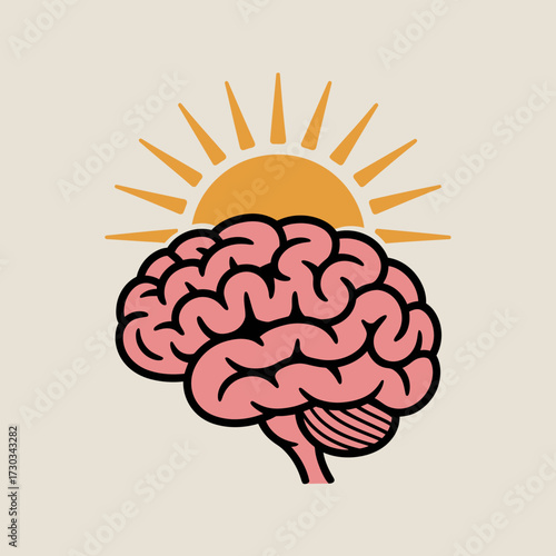 Brain with sunburst symbolizing enlightenment and ideas