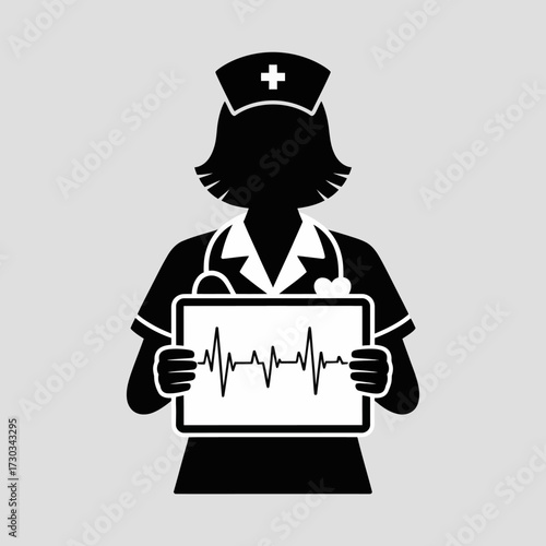 Nurse holding electrocardiogram results showing heart rhythm