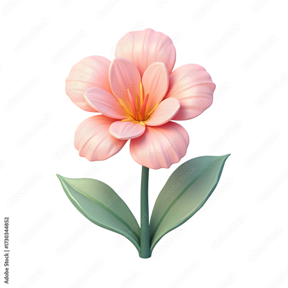 Fototapeta premium Pink Flower with Green Leaves Isolated on Transparent Background