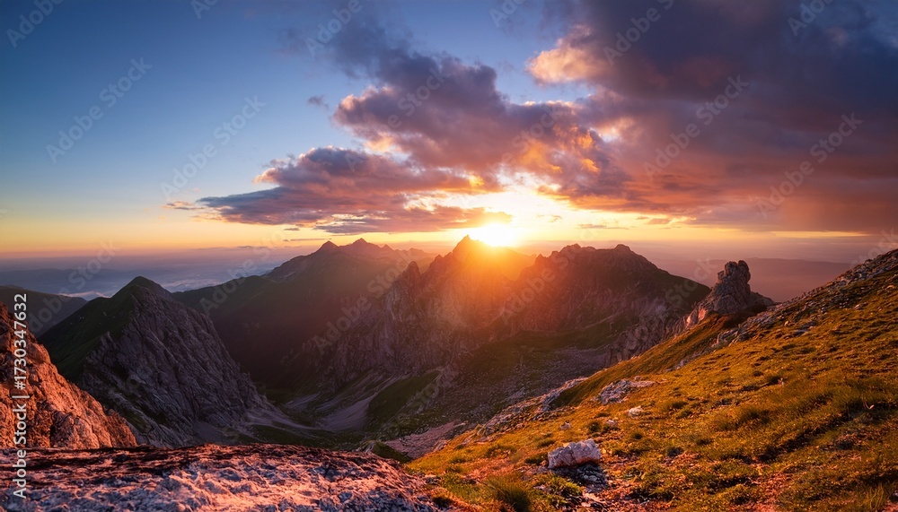 Fototapeta premium Unbelievable Colorful Sunset Over Mountains Composition
