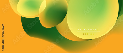 Abstract fluid shapes blend yellow, green hues. Smooth gradients create dynamic visual flow. Modern design element for backgrounds.