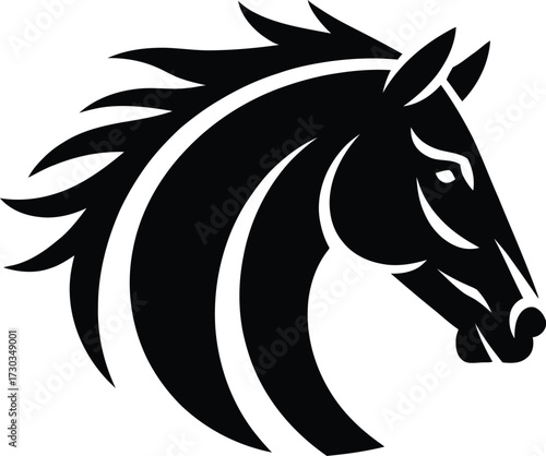 Black and White Galloping Horse Illustration, A dynamic illustration of a horse, rendered in black and white, dominates the frame. The horse is depicted mid-gallop, all four hooves off the ground