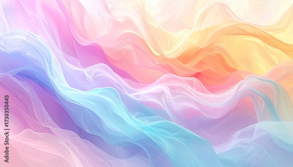 Obraz premium Abstract Wavy Pastel Pattern Texture Background with Translucent Layers in Soft Pink Blue and Yellow Colors